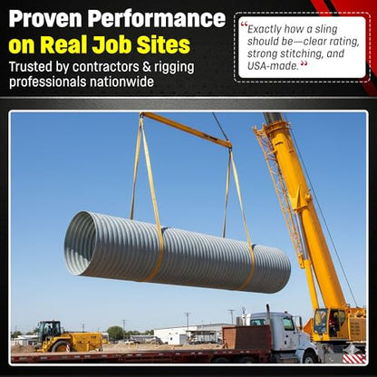 4" x 30' Nylon Lifting Web Sling – USA Made, 15,300 lb Vertical, 12,200 lb Choker, 30,600 lb Basket – 3 Ply Heavy Duty 900 Webbing, Type 3 Flat Eye & Eye Rigging Sling (4" x30') - size: 4"x30'