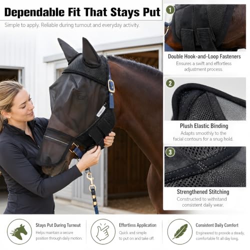 Horse Fly Mask with Ears and Nose Cover (XL) - size: XL