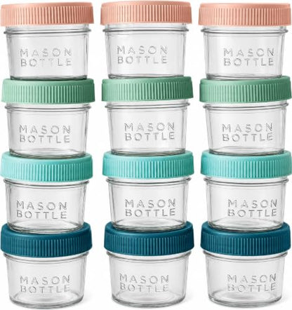 Mason Bottle Glass Breastmilk Storage Jars with Airtight Lids, 4oz,12-Pack - size: 4oz Jar Set (12 Pack)