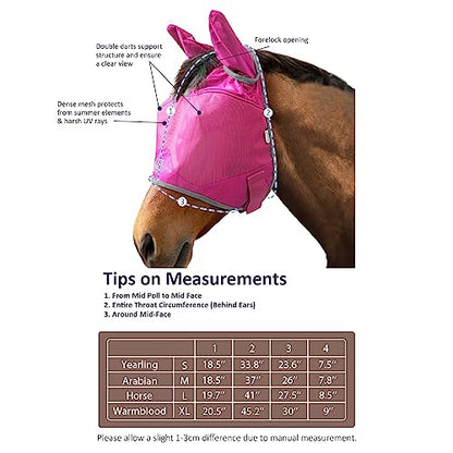 Harrison Howard UV-proof Multi-Function Fabrics Thick Fleece Padding Horse Fly Mask Half Face with Ears Magenta Yearling Small - color: magenta, size: Small (Yearling)