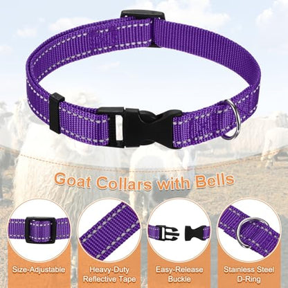 M METERXITY 6-Pack Reflective Goat Collars with Bells, 13.8"-20.5" Polyester Adjustable Pet Collar with Anti-Lost Grazing Copper Bell for Small Farm Animal/Sheep/Cow/Goat [Purple] - color: Purple