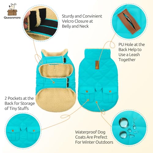 Queenmore XS Warm Dog Jacket Cold Weather Puffer Coat Quilting Winter Vest - color: Light Blue, size: X-Small