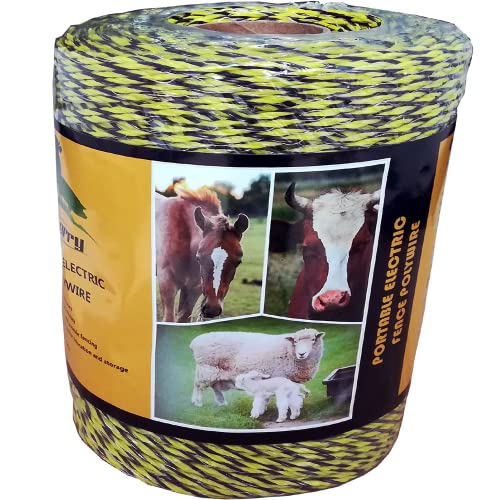 Farmerry 1312 Feet Portable Electric Fence Polywire with 6 Conductors, Yellow and Black, 400 Meters - size: 1312 Feet