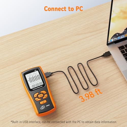 Digital Manometer Gas Pressure Tester, Professional Air Pressure Meter, Differential Pressure Gauge for HVAC, Gas Valve (GM520)