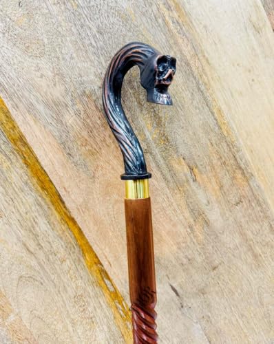 Handmade Solid Brass Head Handle Vintage Style Antique Wooden Walking Stick Cane Gift (3 Fold Wooden Walking Cane) - style: Skull walking handle stick