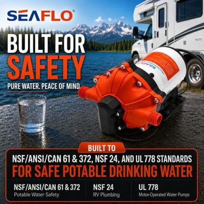 SEAFLO 55 Series 115V AC Automatic Demand Diaphragm Pump – 5.0 GPM, 60 PSI, 5-Chamber Self-Priming Water Pump w/Power Plug for Outlet, RV, Marine & Off-Grid Water Systems, 4-Year Warranty - style: 5.0 GPM | 115V