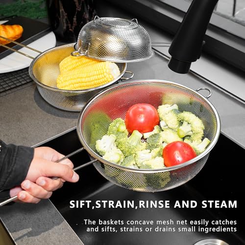 Metal Fine Mesh Strainer and Colander for Kitchen with Handle, Stainless Steel Pasta Strainer/Kitchen Funnel/Collander/Sifter for Strain/Wash Vegetables, Fruits, Spaghetti, Rice (10.2＂) - size: 10.2＂