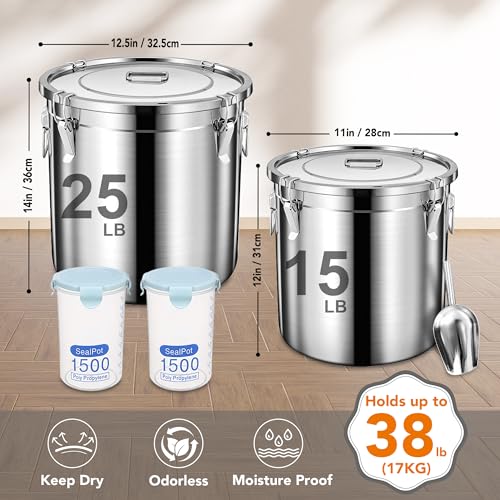 Newget 38lb Airtight Stainless Steel Dog Food Storage Container with Scoop - size: 38 lb