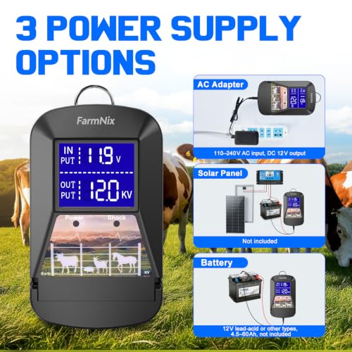 Electric Fence Charger, 15-Mile 12KV 3J for Livestock Protection - color: Black