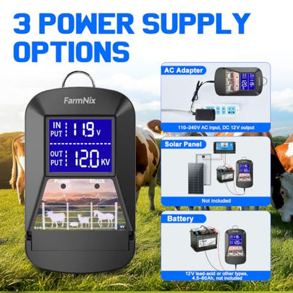 Electric Fence Charger, 15-Mile 12KV 3J for Livestock Protection - color: Black
