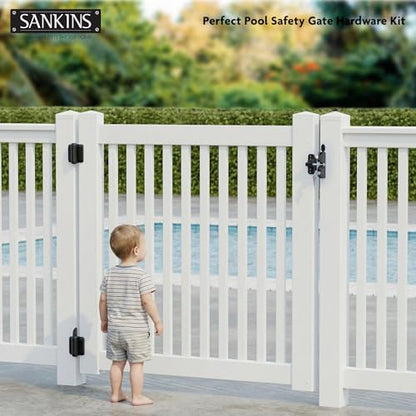 Self-Closing Gate Hinges and Key Lockable Gate Latch Kit, Fence Gate Hardware Kit for Wooden Fence, Pool Safety Fence Adjustable Hinges and Double-Sided Latches Hardware for Metal, Woode