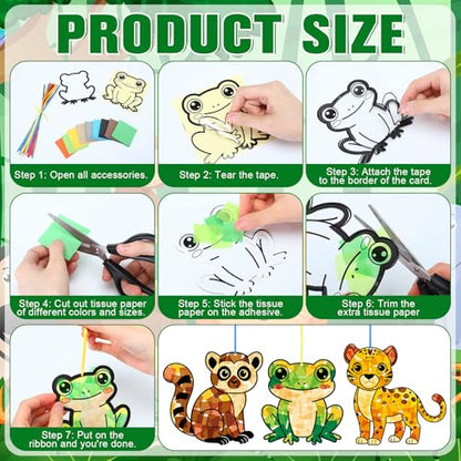 AmazingSpark 30 Pcs Rainforest Suncatcher Craft Kit, VBS Animal DIY | 6 Jungle Animals Tissue Paper, Stained Glass Effect for Summer Church Activities, Bulk Kids Classroom Art Projects - style: Rainforest Animals
