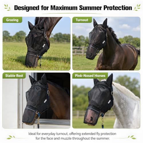 Horse Fly Mask with Ears and Nose Cover (L) - size: L
