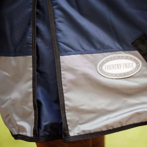 Country Pride Gale Force Full Neck Turnout Blanket, 1680D Waterproof Blanket, 100g Insulation, Lightweight Adjustable Double Buckle Front, Bias Surcingle, Shoulder Gussets,Navy and Grey (72) - size: 72