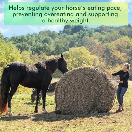5x5 ft Round Bale Hay Net – Slow Feeder for Horses & Livestock, Extra Dense 2" Knotless Holes, Durable & Healthy Feeding Solution - size: 5 x 5 ft