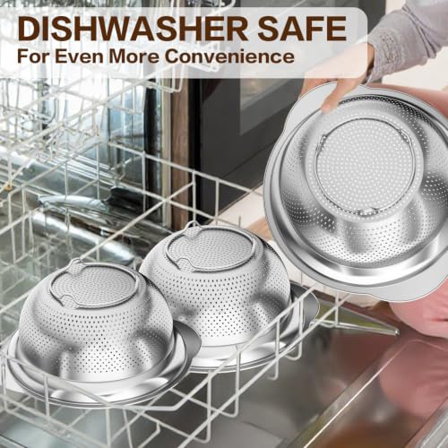 Stainless Steel Colander for Kitchen, Stainless Steel Strainer, Pasta Strainer for Spaghetti Fruit Cooking Food, 3 Pcs Strainers and Colanders(2QT, 3QT, 5QT), Dishwasher Safe, Kitchen Present - size: 2+3+5QT