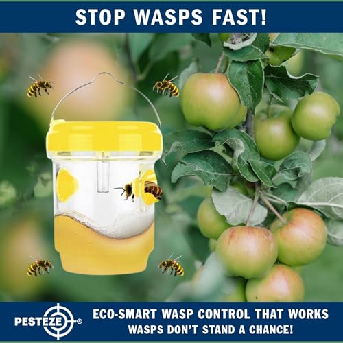 PESTEZE USA 2 Pack Reusable Solar Hanging Wasp Trap with LED Light [Yellow, 3.5×4.4 in] Attracts & Kills Wasps, Hornets, Yellow Jackets & Flying Insects Safely, Chemical-Free, Waterproof Outdoor Trap