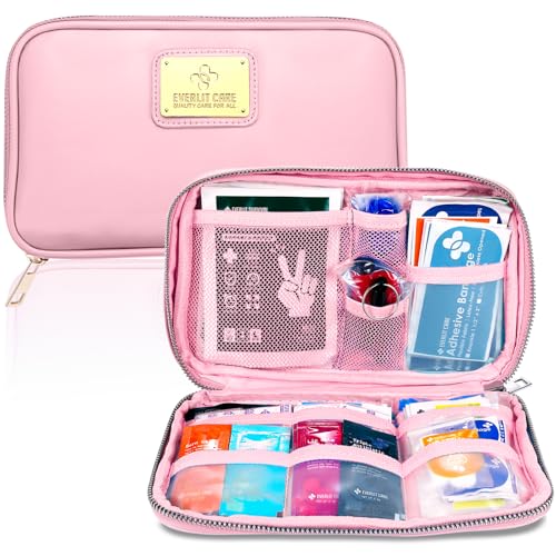 EVERLIT CARE Car First Aid Kit with Emergency Supplies Survival Gear Including Window Breaker Disposable Urine Bag Mountable Survival Kit for Family Travel in Car (Pink) - color: Pink