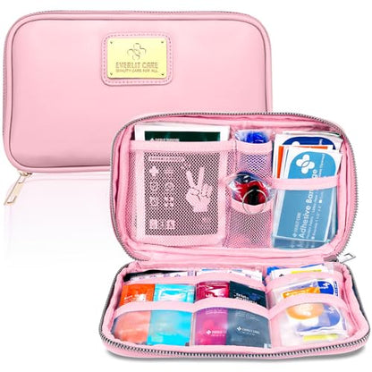 EVERLIT CARE Car First Aid Kit with Emergency Supplies Survival Gear Including Window Breaker Disposable Urine Bag Mountable Survival Kit for Family Travel in Car (Pink) - color: Pink