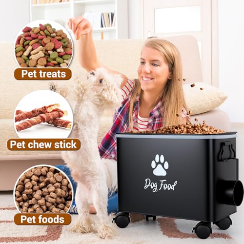 Dog Food Container 13lb, Cute Pet Food Storage with Metal Lid Scoop - color: Black-L