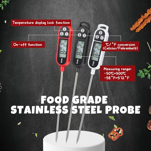 Copkim 6 Pcs Instant Read Meat Thermometer Long Probe,Black, White, Red | Probe Waterproof Digital Thermometer, For Cooking BBQ Water Milk Liquids, Quick Accurate Food Temperature - color: Black, White, Red