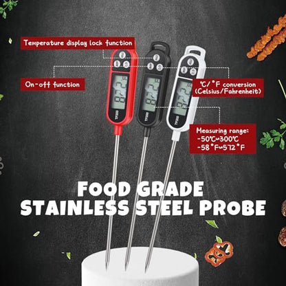 Copkim 6 Pcs Instant Read Meat Thermometer Long Probe,Black, White, Red | Probe Waterproof Digital Thermometer, For Cooking BBQ Water Milk Liquids, Quick Accurate Food Temperature - color: Black, White, Red