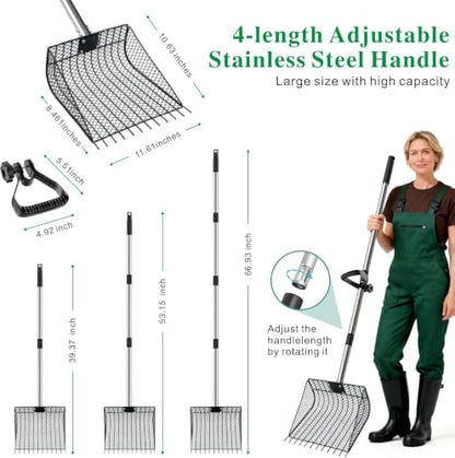 Chicken Poop Scooper & Rake 2-in-1, 25" to 67" - size: 11.8"L x 9.5"W x 3.5"H