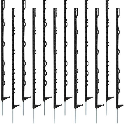 Sintuff 50 Pack Electric Fence Posts, 40 Inch Plastic Step in Heavy Duty Sturdy Fence Posts for Farm Garden Yard Temporary Outdoor Wire Fencing(Black) - color: Black