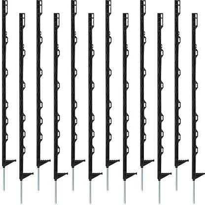 Sintuff 50 Pack Electric Fence Posts, 40 Inch Plastic Step in Heavy Duty Sturdy Fence Posts for Farm Garden Yard Temporary Outdoor Wire Fencing(Black) - color: Black