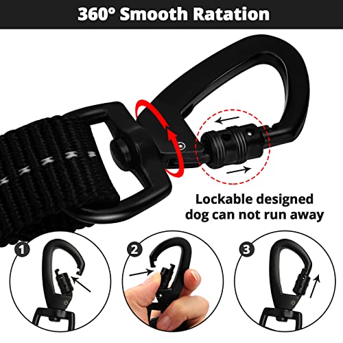 Rope Dog Leash 5 FT: Heavy Duty Leashes with Swivel Lockable Hook Reflective Threads Bungee and Padded Handle - Dog Lead for Large Small Medium Dogs Outside Walking Hiking Black - color: Black, size: 5ft*1/2''