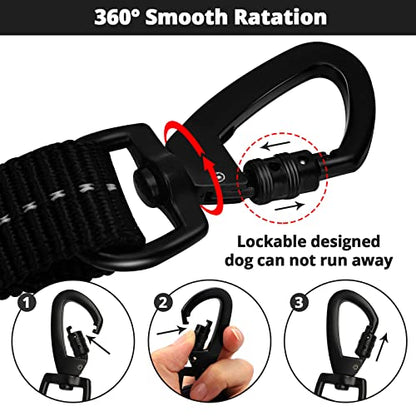 Rope Dog Leash 6 FT: Heavy Duty Leashes with Swivel Lockable Hook Reflective Threads Bungee and Padded Handle - Dog Lead for Large Small Medium Dogs Outside Walking Hiking Black - color: Black, size: 6ft*1/2''