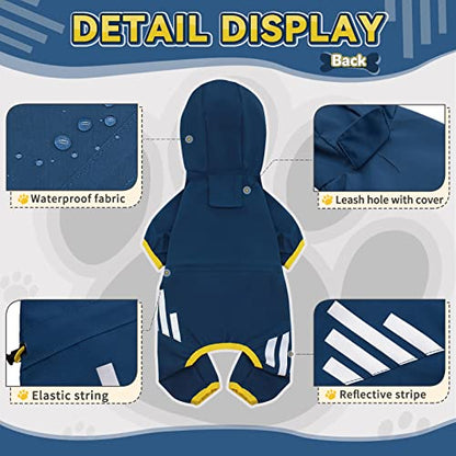 Dog Raincoat, Waterproof Dog Rain Jacket with Hood, Rain Coat with Leash Hole, Reflective Strap for Small Medium Dogs, Lightweight Puppy Clothes(Blue,M) - color: Blue, size: M(Back Length13.4'')