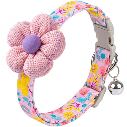 Floral Dog Collar with Bell and Flower, Cute Dog Collar for Puppy Small Medium Large Dogs, Pink Girl Dog Collar for Female/Male Dog Birthday Wedding Photo Props - size: L: for large dogs