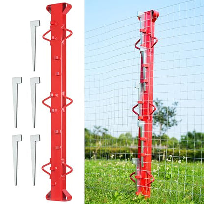 4ft Woven Wire Fence Stretcher Bar with 5 Wedges, Heavy-Duty Carbon Steel Fence Stretcher Tool Wire Puller, Red Anti-Corrosion Coating, 4.4ft Length, Ideal for Farms, Ranches & Outdoor Fencing - size: 4 Feet
