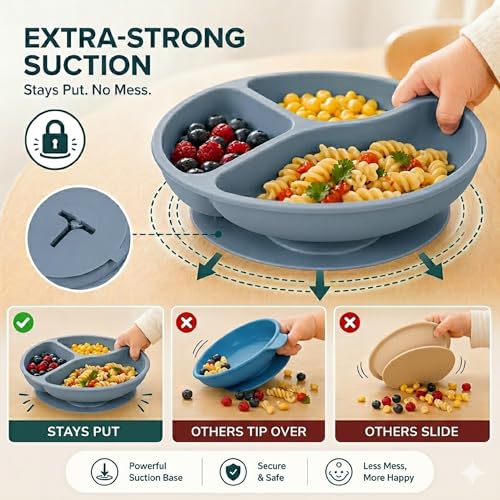 Silicone Baby Feeding Set, Suction Plates Bowls Bibs for Self Feeding –Gray | Baby Plates, Silicone Feeding Set, BPA-Free Toddler Bowls, Baby Spoons Forks, Empower Independence, Easy Clean - color: Gray