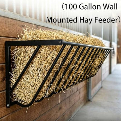 63 Inch Wall Mounted 100 Gallon Hay Feeder for Goats, Heavy Duty Livestock Feeder Large Volume Farm Feed Trough Fits Cows Horses for Farm Use