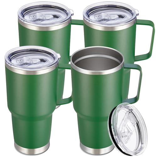 30 oz Stainless Steel Tumblers Bulk with Handle and Lid, 4 Pack - color: Dark Green