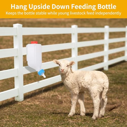 2 PCS 27 oz Lamb Feeding Bottles, Thickened Goat Milk Feeders with Hanging Handle and Silicone Pacifier, Hang Upside Down Nursing Bottle with Scale for Goat, Lamb, Fawn, Piglet, Kitten, Puppy