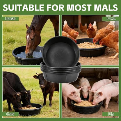 5 Pack Rubber Feed Pans, 3 Gallon Horse Feed Buckets for Livestock