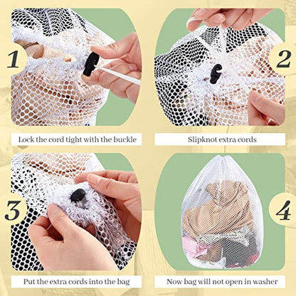 20 Pcs Mesh Laundry Bags Bulk with Drawstring 20 x 24'' White Heavy Duty Mesh Bag Machine Washable Sturdy Large Net Laundry Wash Bag for Dormitory College Apartment Travelling Camping