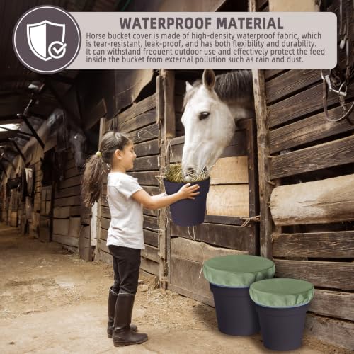 2-5 Gallon Horse Bucket Cover, Waterproof Horse Feed Bucket Cover, Lightweight and Easy to Use (Excluding Bucket, Olive Green) - color: Olive Green