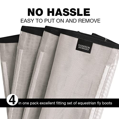 Harrison Howard Loose Fitting Fly Boots UV-Protective Extra Tough Mesh Ventilated Four Fasteners Stay-on Design Protect Horse Legs & Stomp-Reducing Set of 4 Silver Grey Mini - color: Silver Grey, size: Mini