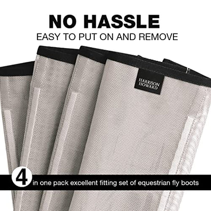 Harrison Howard Loose Fitting Fly Boots UV-Protective Extra Tough Mesh Ventilated Four Fasteners Stay-on Design Protect Horse Legs & Stomp-Reducing Set of 4 Silver Grey Small - color: Silver Grey, size: Small
