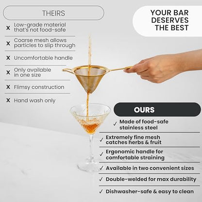 A Bar Above Fine Mesh Cocktail Strainer, 304 Conical Sieve, Silver Finish - color: Stainless Steel, size: Regular