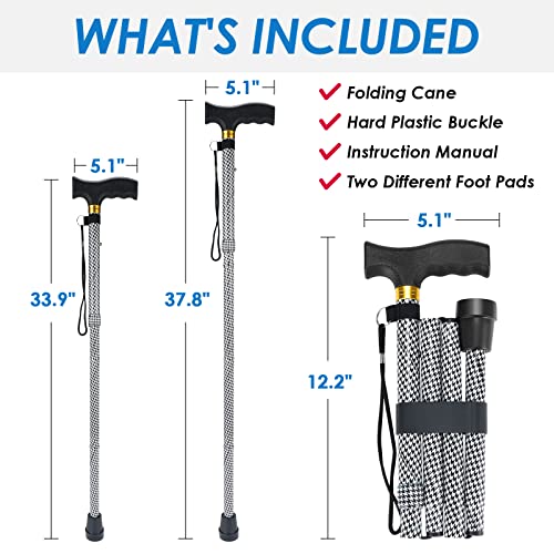 Walking Cane PANZHENG Cane for Man/Woman | Mobility & Daily Living Aids | 5-Level Height Adjustable Walking Stick | Comfortable Plastic T-Handle Portable Walking Stick Folding Cane - color: Cane-Black white