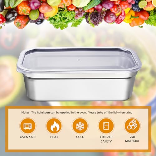 8 Pcs 304 Stainless Steel Food Storage Containers with Lids 1/3 Size Hotel Pan Chicken Food Grade Pans Metal Meal Containers for Restaurant Stackable Kitchen Freezer Buffet(4 Inch Deep) - size: 4 Inch Deep