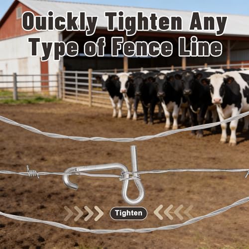 Fence Wire Tightener 1/4"20pcs Fence Wire Tightener Clips 6mm and 1PCS Tighteners Handle Fences Wires Tensioner Tool Bulk for Wires Fences Farm Garden Twisting Barbed Repair Tool