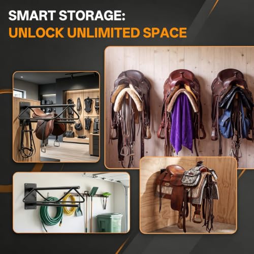 4 Pack Wall Mounted Saddle Racks with Pad Bar,Heavy Duty Black Saddle Rack, Sturdy Saddle Rack for British Western Saddles, Blankets and Racks