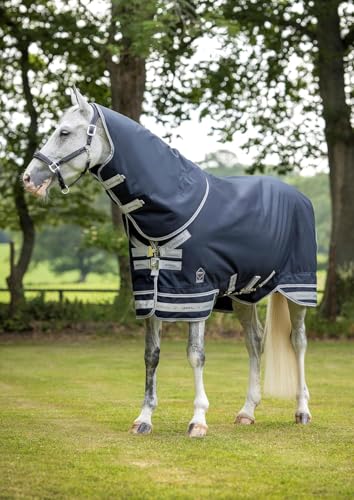 LeMieux Arika Featherweight 0g Turnout Blanket - 900Denier Breathable Waterproof Outer - Detachable Neck Included - Navy - 75" - size: 75"