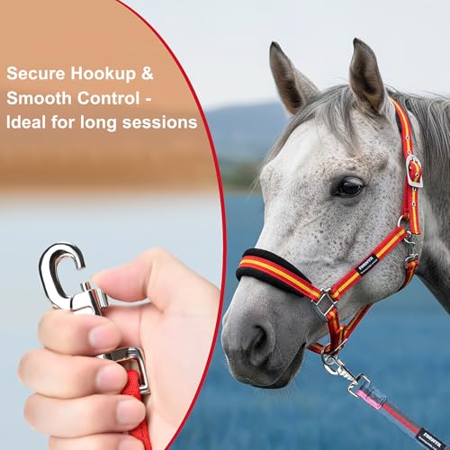 26ft/8m Horse Lunge Line & Long Dog Training Leash, 360° Swivel Snap - color: Black-Red-Pink-Mist Blue